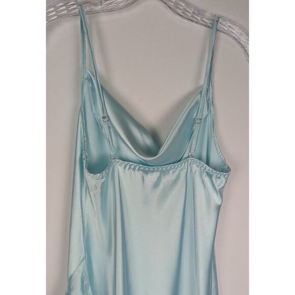 Mint Satin Ruffle Hi-Low Slip Dress | Cowl Neck Prom Nightgown | Size Large - Picture 8 of 9